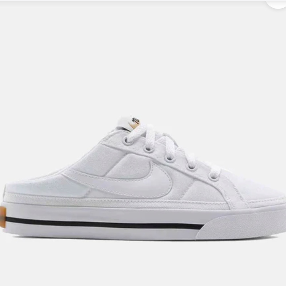 Nike White Slip-On Mule Sneakers with Black Stripe